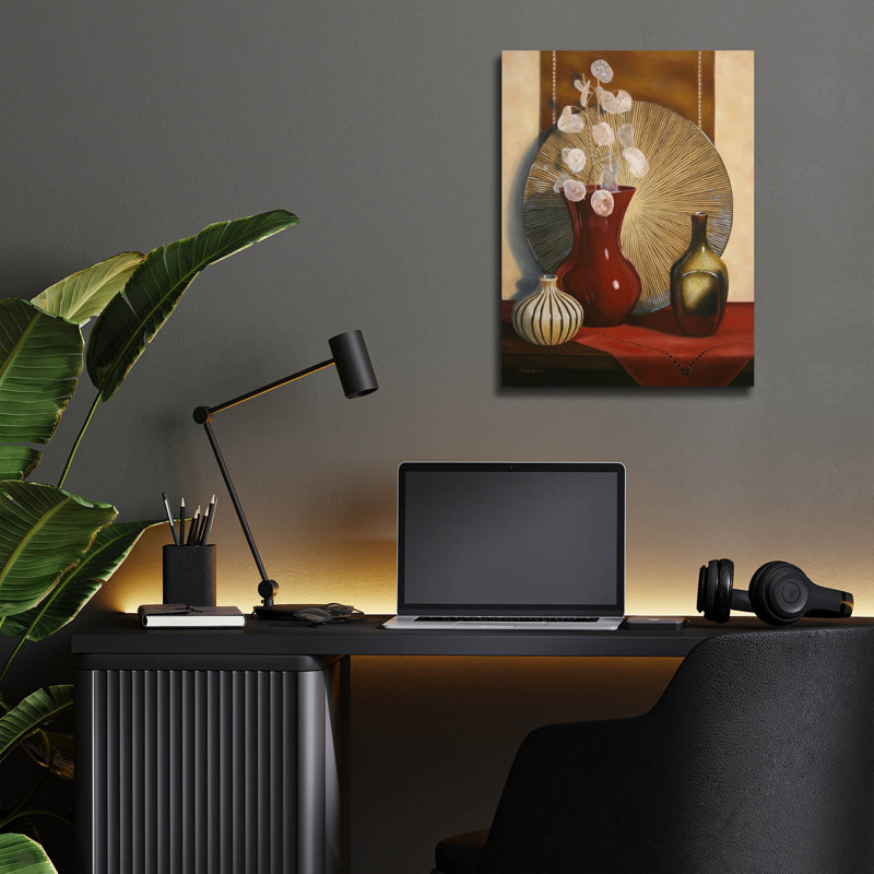 «Still Life With Red Vase» par Cecile Baird, H 16 po x l 12 po x P 0,13 po