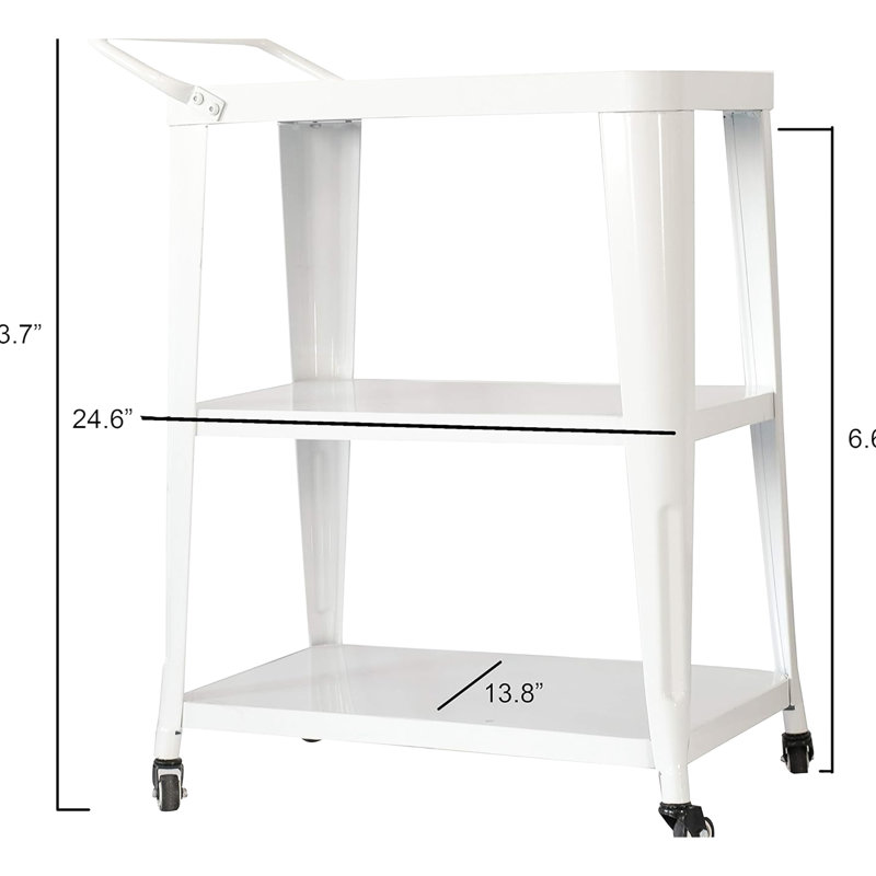 White Industrial 3-Tiered Cart With Swivel Wheels And All - Metal Makeup For Kitchen, 33.7" Height, 23.8" Width, 13.8" Depth, Assembly Required Kitchen Flavor, Frame, Tall, Wide, Deep, Needed