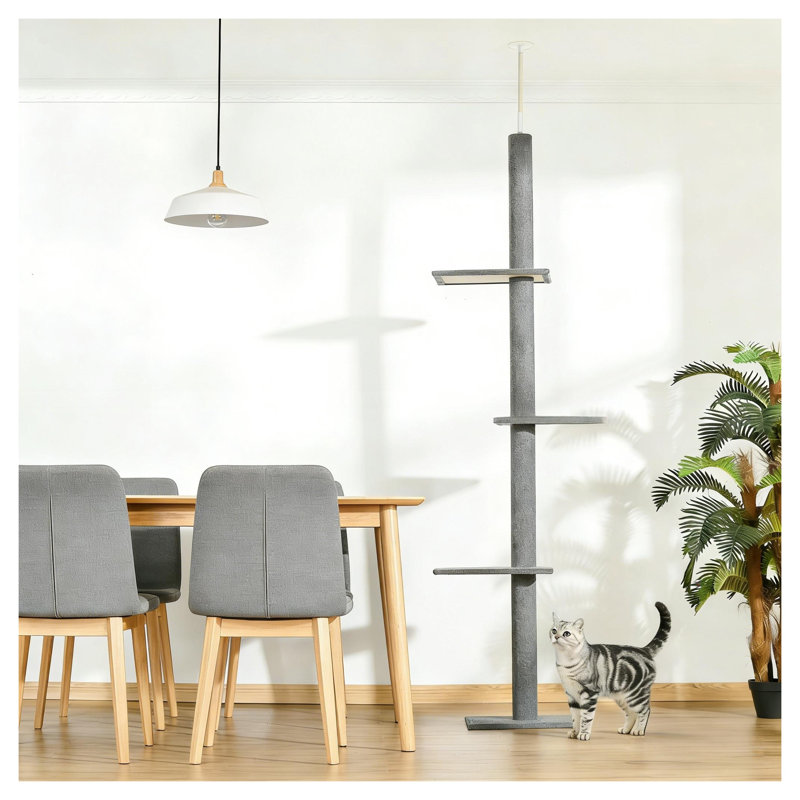 Grand centre d'activité pour arbre à chat à plusieurs niveaux avec conception de plafond haut, tour d'escalade en panneau de particules gris