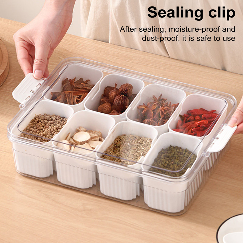 Divided Serving Tray with Lid 8-Compartments Spice Storage Box Transparent Snake Candy Fruits Nuts, Green