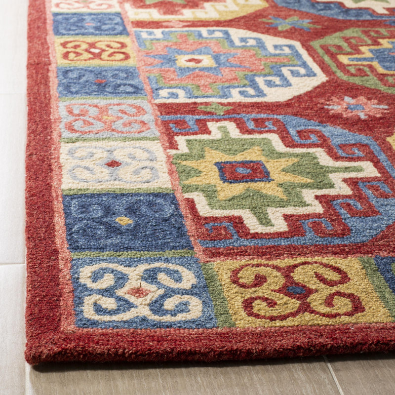 Vahakn Hand Tufted Wool/Cotton Southwestern Rug in Blue/Red, Rectangle 2' x 3'