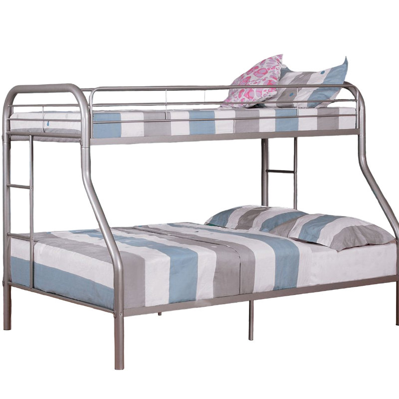 Twin Over Full Metal Bunk Bed With Integrated Angled In Silver Contemporary Style For Bedroom Sleep Comfort Enhancement Youth Environment