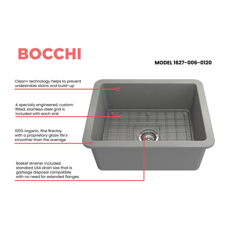 Sotto 24'' L Single Basin Kitchen Sink, Matte Gray