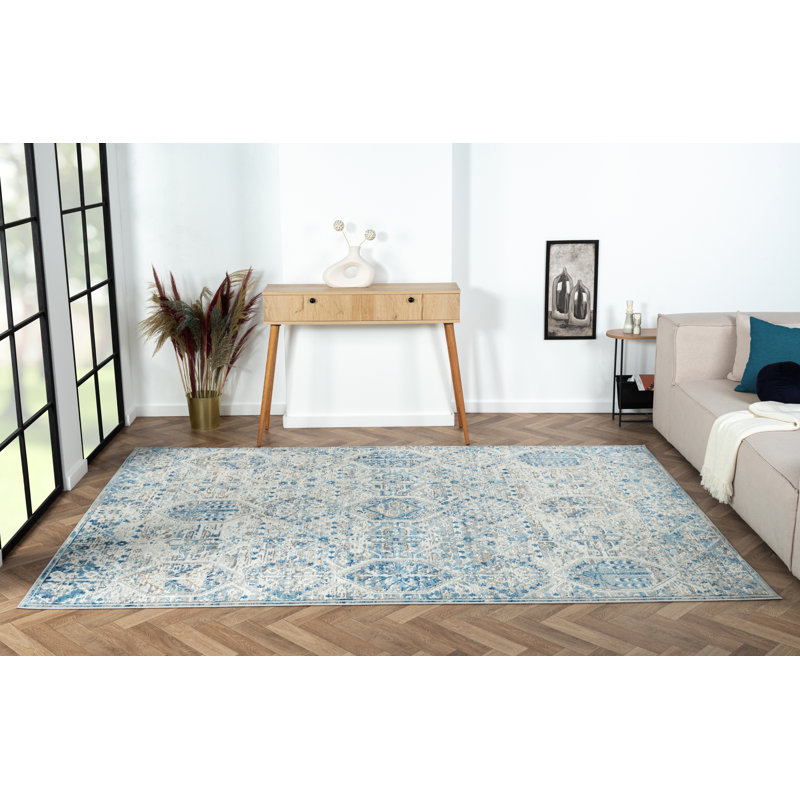 Helene Beige/Blue Rug, Rectangular 80 x 150cm