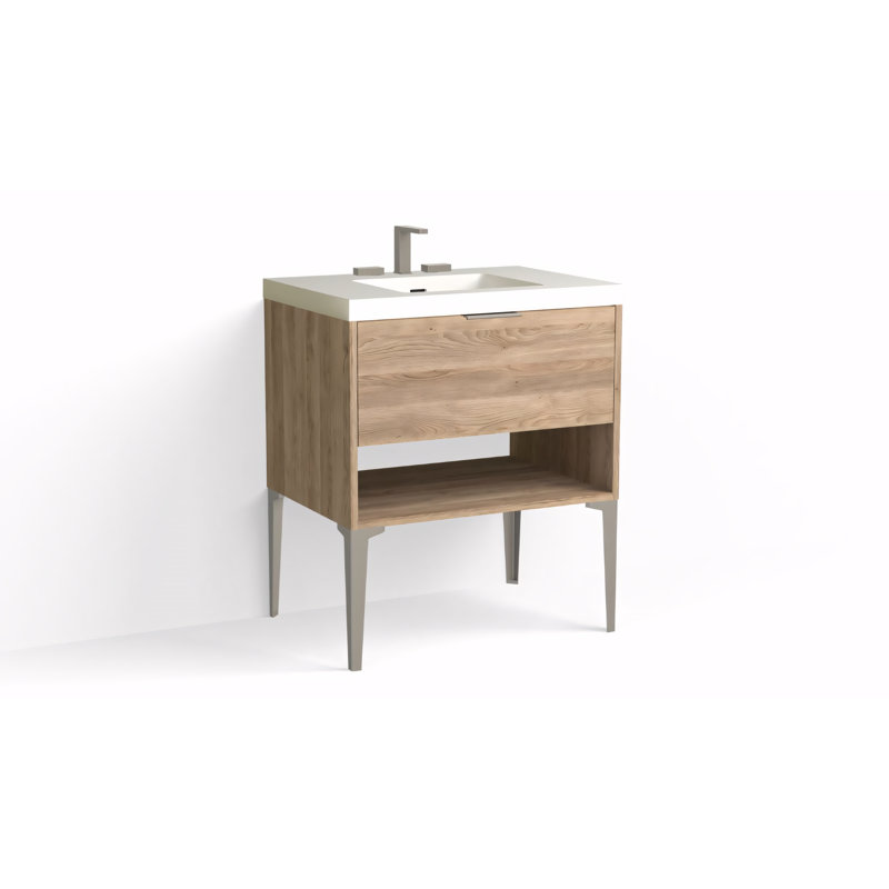 Modo 30" W Freestanding Single Bathroom Vanity with Dean Leg, Matte White/8" Widespread, Matte Black, White Acrylic