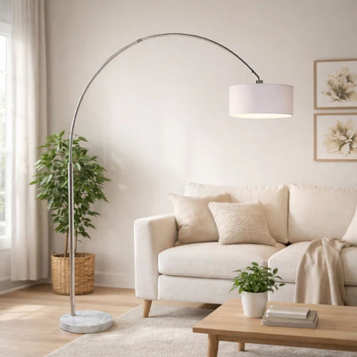 Arch Floor Lamp With Adjustable Arm, White Shade, Marble Base, 81 Inch