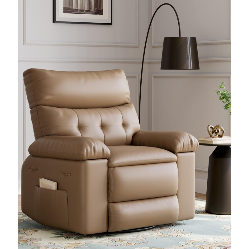 37.4" Oversized Manual Recliner with Heat and Massage, 360 Swivel Rocking Chair 26.7" Seat with Cup Holder, Tan