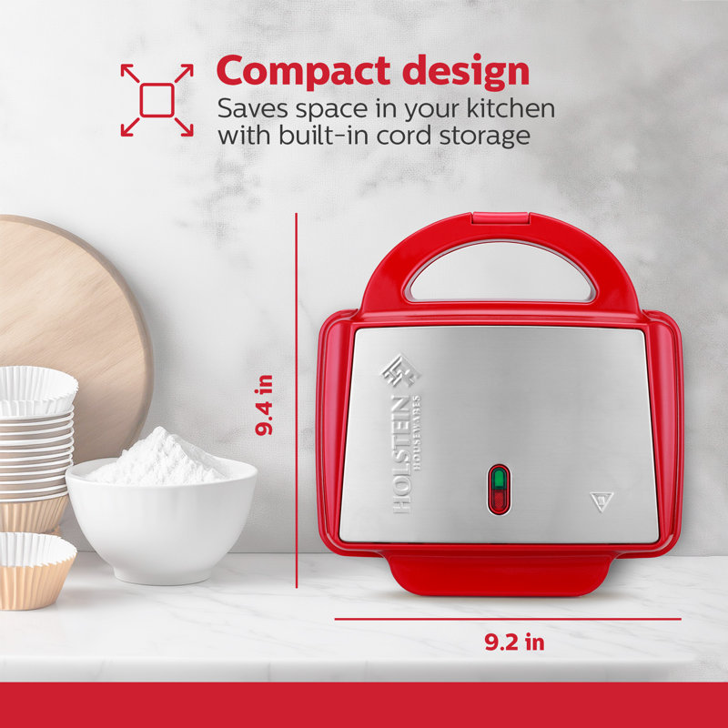Fun Holstein Housewares Non-Stick Cupcake Maker, Makes 6 Full size Muffins, Cinnamon Buns, Egg Bites and more, Red
