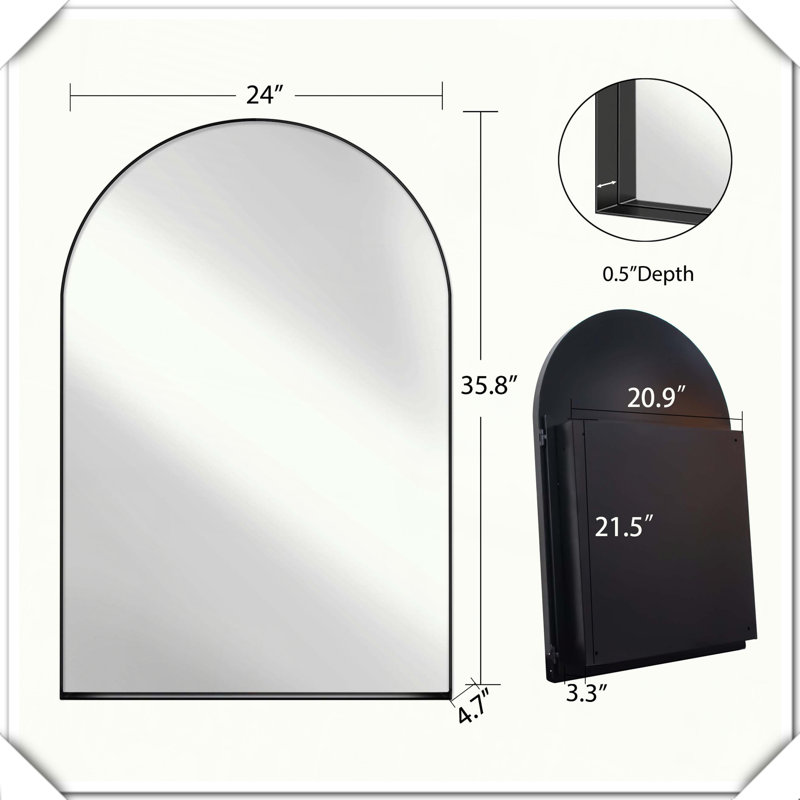 Latitude Run® Recessed Arched Metal Framed Medicine Cabinet With Mirror ...