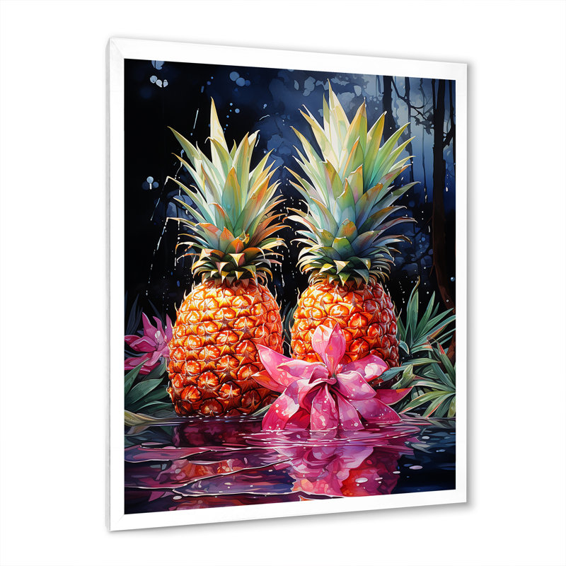 Nectar néon ananas sur toile, Cadre photo blanc, H 32 po x l 24 po x P 1 po