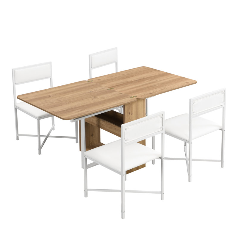 Ensemble de table de salle à manger extensible et compacte 63 pouces 5 pièces TopMAX, Blanc, Naturel / Blanc