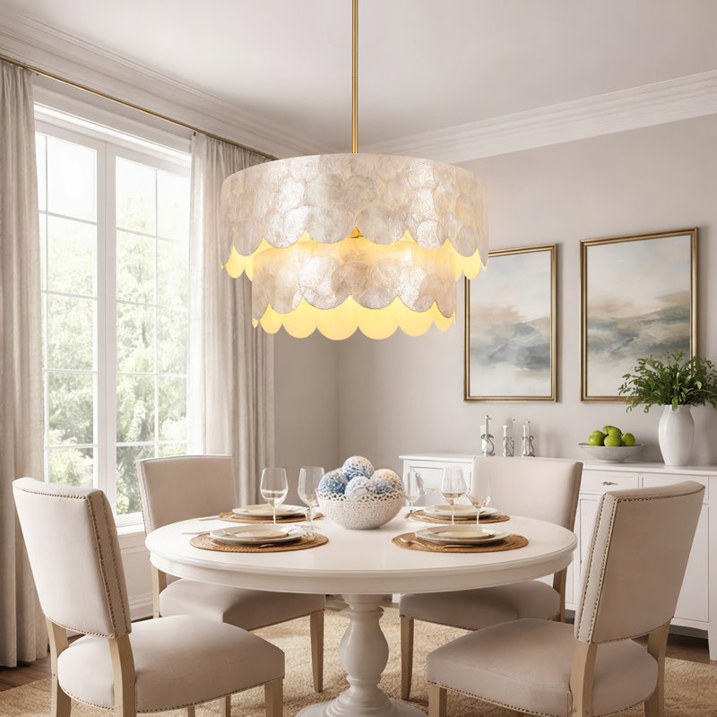 24" 5-Light Scalloped Capiz Shell Drum Chandelier, 12.2" H x 24" W x 24" D