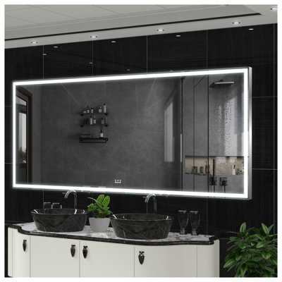 84"H LED Bathroom Mirror with 3-Color Lighting, Silver
