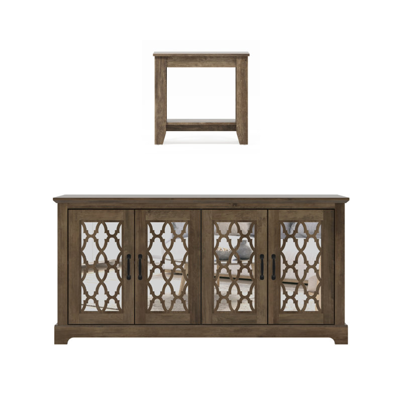 Weddel Basilico Transitional Set Of 2 Living Room Media Furniture, Knotty Oak, Knotty Oak