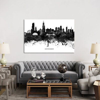 Chicago Skyline Black & White by WallDecorAddict - Wrapped Canvas Print