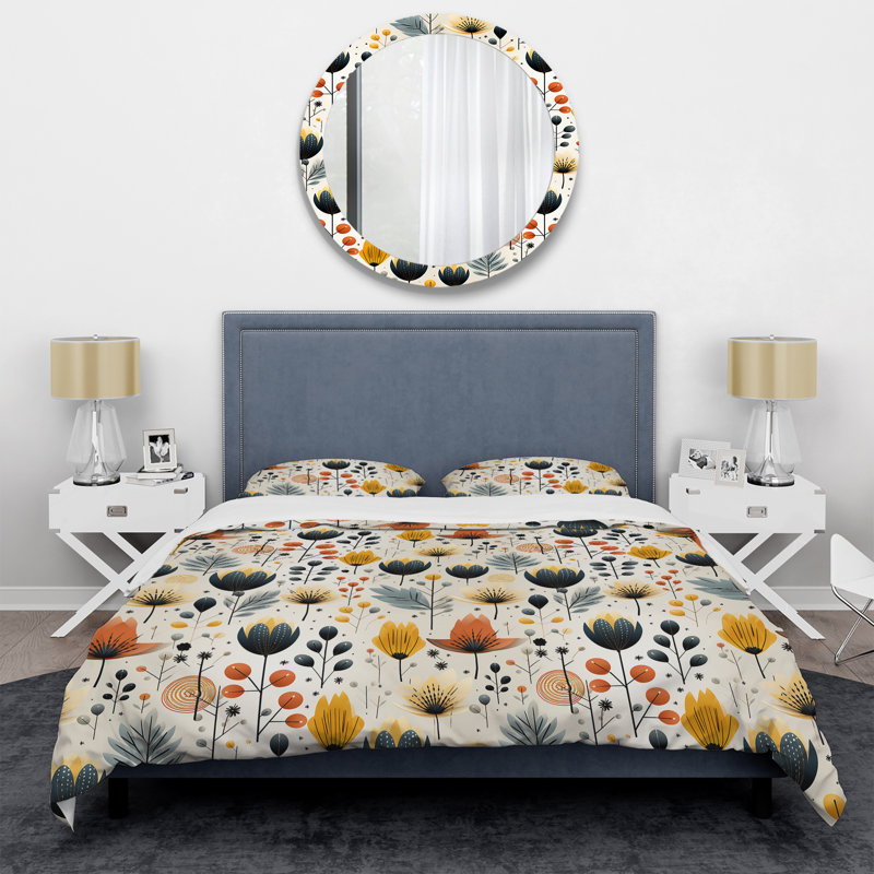 Ensemble de housse de couette Nordic Grace Teal Floral Harmony I - Floral, Housse de couette pour grand lit et 2 taies décor
