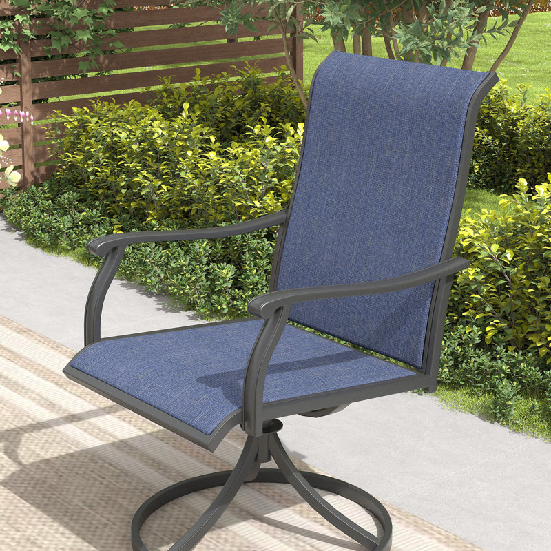 Outdoor Patio Dining Set with 4-person Square Dining Table and  Swivel Chairs, Black/Navy