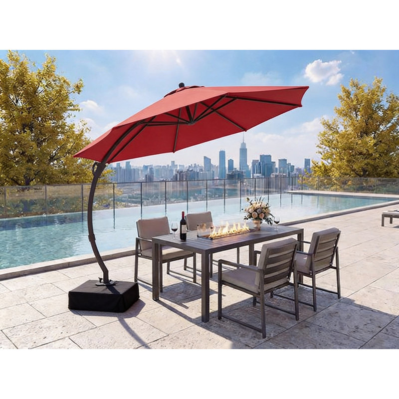 Parasol en porte-à-faux avec base incluse, 144" W x 144" D, Rouge