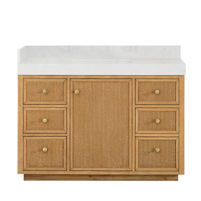 Thea 48" Single Sink Bath Vanity in Fir Wood Brown with White Grain Composite Stone Top