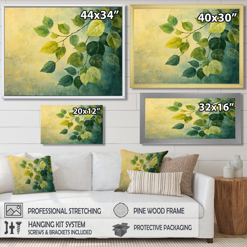 Feuillage vert et jaune, feuilles, collage IV - feuilles, art mural, H 12 po x l 20 po, Noir, noir, noir, noir