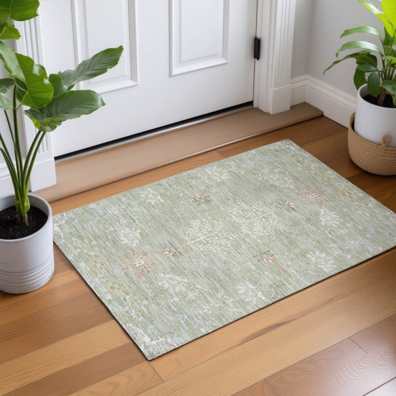 Machine Washable Indoor/Outdoor Chantille ACN2676 Global Rug, 1'8" x 2'6", Celery