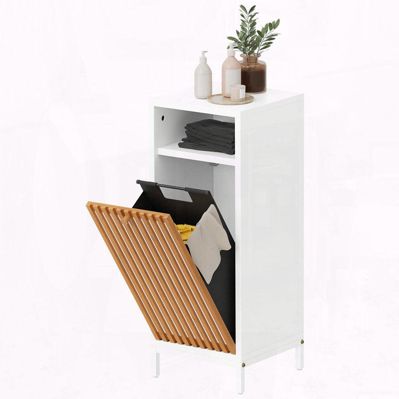 Armoire latérale autoportante avec façade en bambou et panier à linge