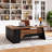 L-Shaped Executive Desk with Sliding Cabinet Doors, Power Outlet Panel and Front Apron, File Storage Shelves, Modern Large Computer Desk for Home Office-938123336-932810724