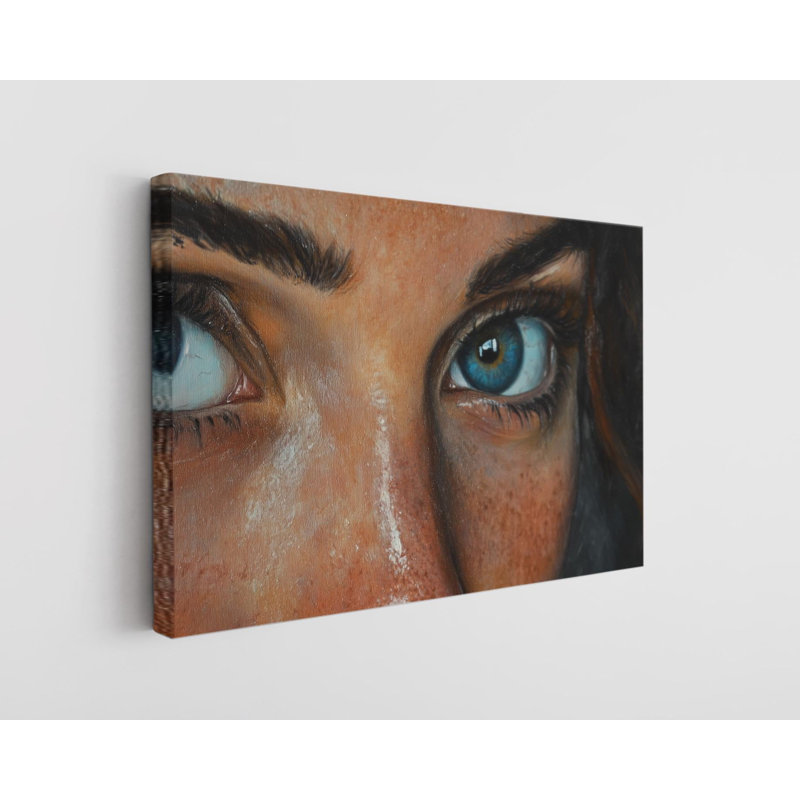 Reproduction d'art intense sur toile, yeux bleus intenses - Portrait saisissant pour espaces modernes, H 12 po x l 18 po