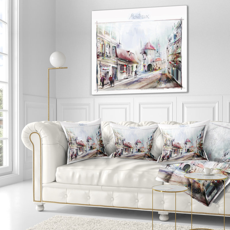 Montreux - Coussin à imprimé paysage, 16 po x 1 po, Coussin décoratif
