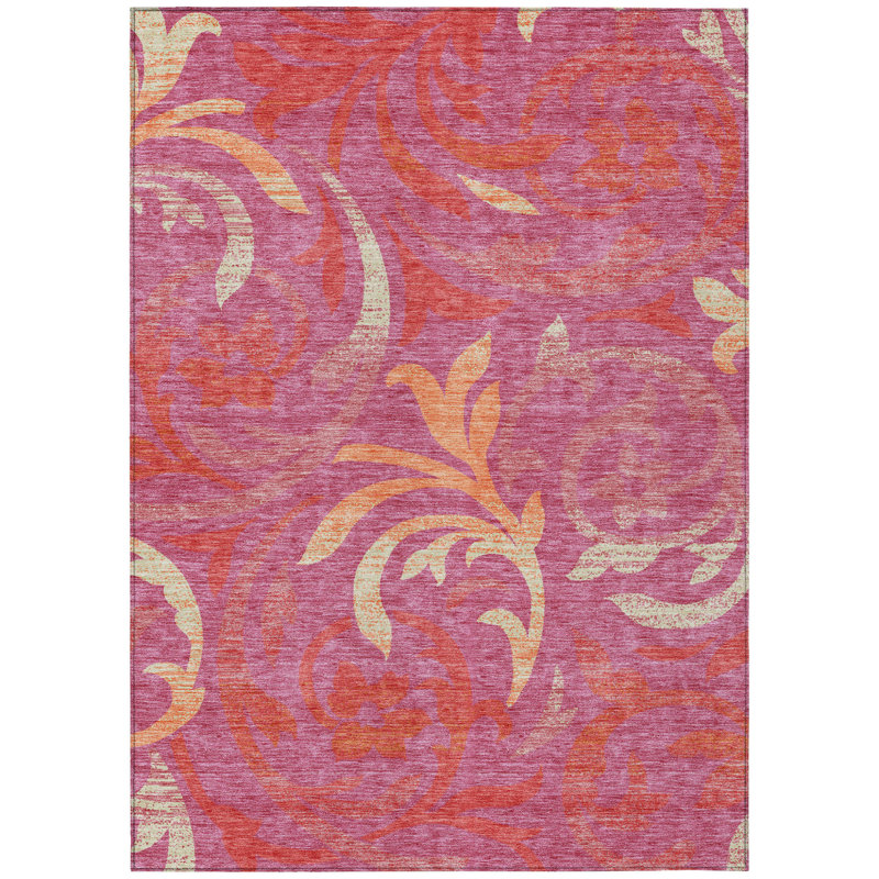 Tapis lavable intérieur / extérieur orange floral 8 pi x 10 pi