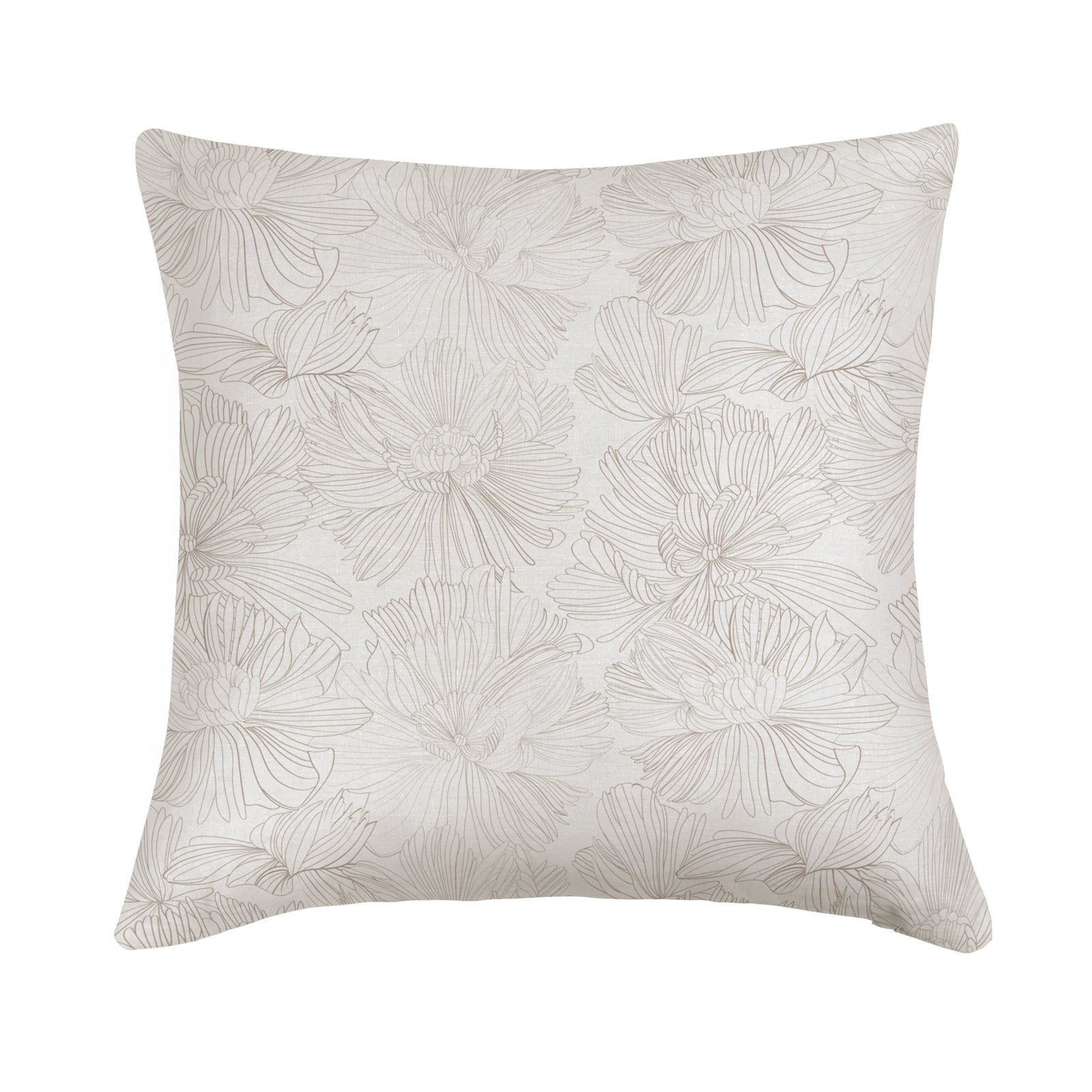 100% French Linen Pillow Sham, Square 20", Cream & Putty Floral, Pillow Cover Only - No Insert