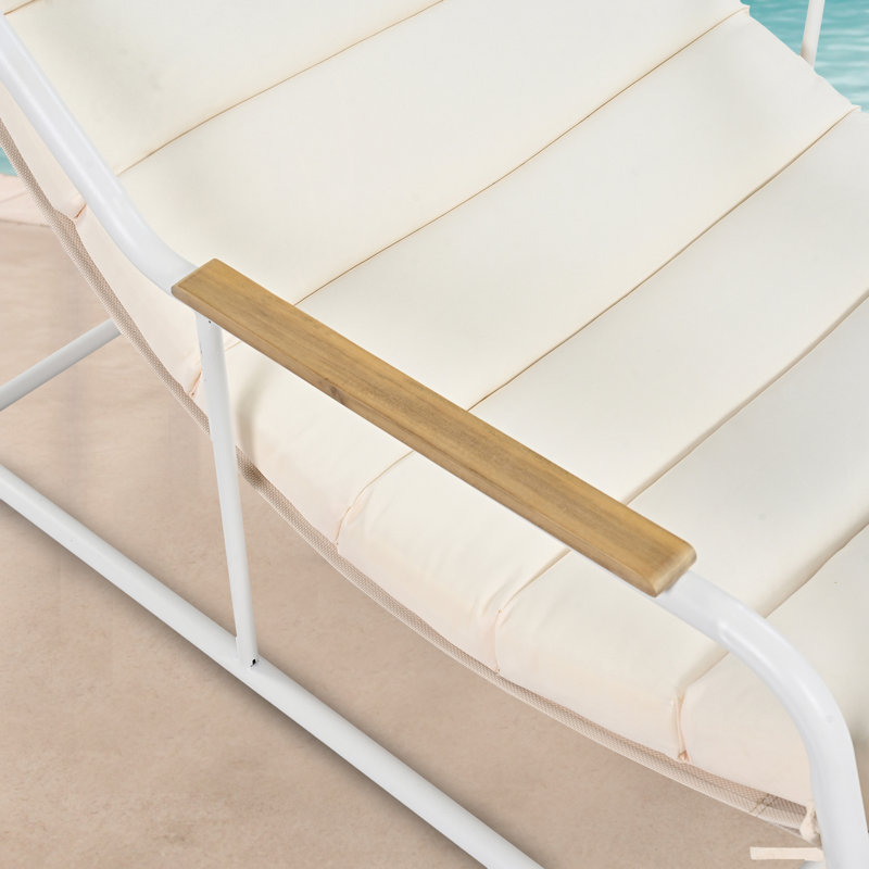 Ensemble de chaises longues d'extérieur 3 pièces, chaise de patio avec coussin et table d'appoint, Blanc