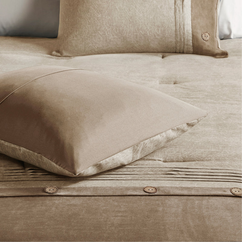Faux Suede Comforter Set Tan, King Comforter + 6 Additional Pieces