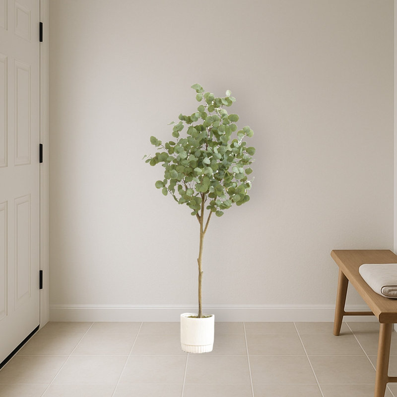 Artificial Eucalyptus Tree with White Decorative Planter