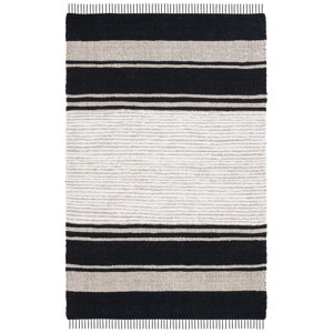 Pierceton Striped Handmade Jute/Sisal/Cotton Area Rug in Black/Ivory