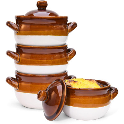 French Onion Soup Bowls with Lids and Handles, 16 oz Ceramic French Onion Soup Crocks