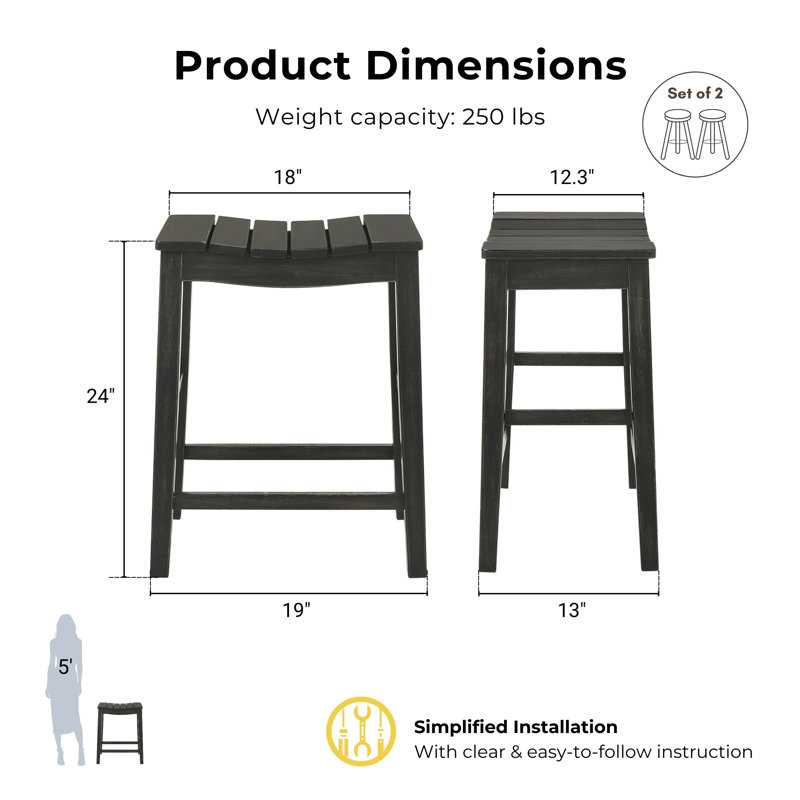 Ferda Solid Wood 24" Counter Stool, Black