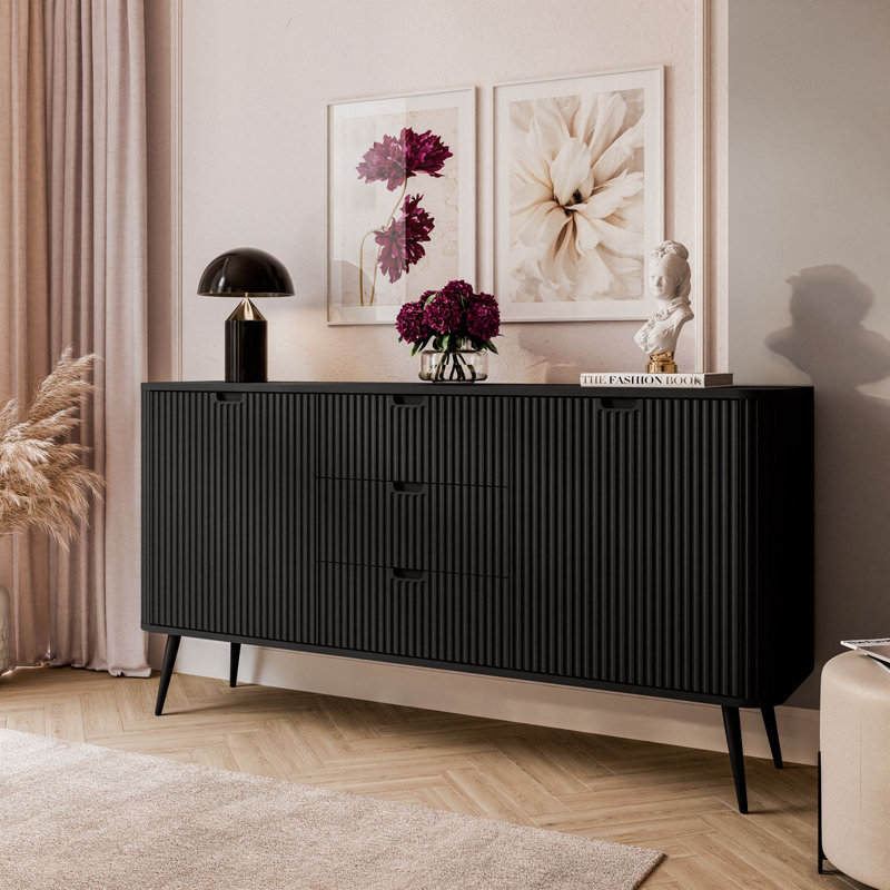 Mandloi Sideboard with 3 Drawers and 2 doors, Black