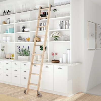 Maple 8.92' 8-Step Wood Removable Sunburst Wheel Ladder
