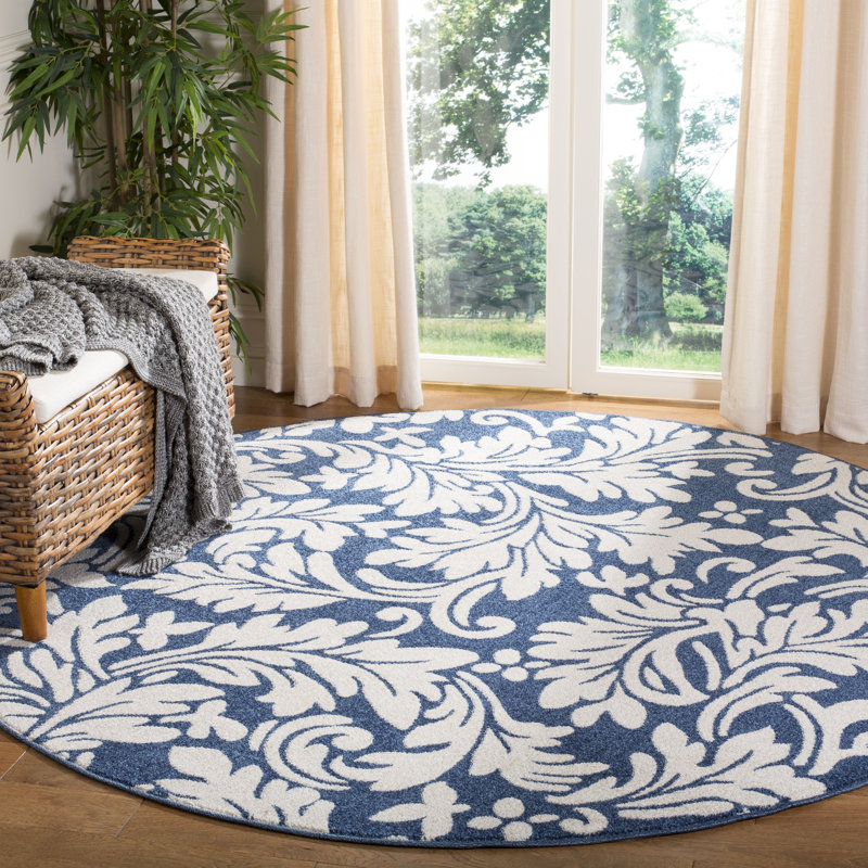 Ammundsen Floral Navy/Ivory Area Rug, Round 7'