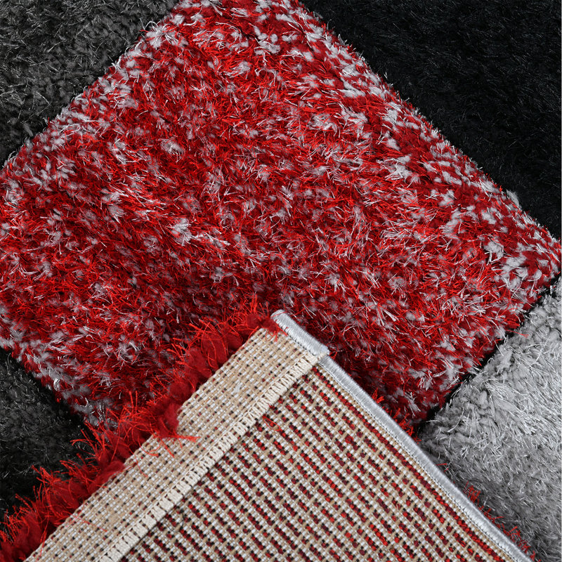 Shaggy Blocks High Pile Rug - Red, Rectangle 60 x 110 cm