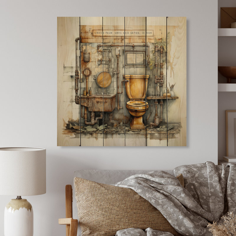 Toilette mixte industrielle chic sur bois, H 15 po x l 15 po x P 0,78 po