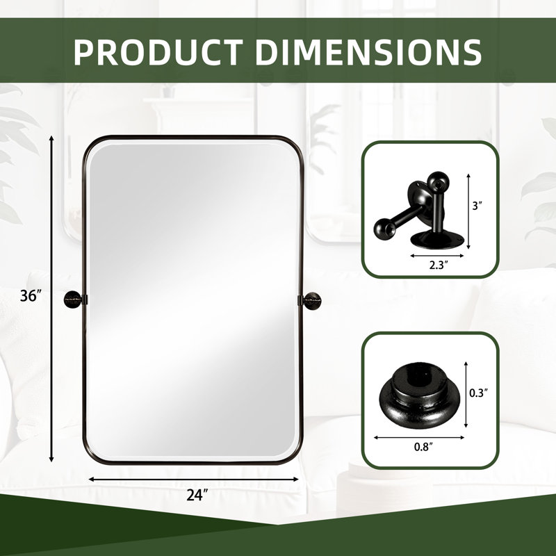 Orton Metal Wall Mirror with Adjustable Tilted Frame, Black, 36" x 24"
