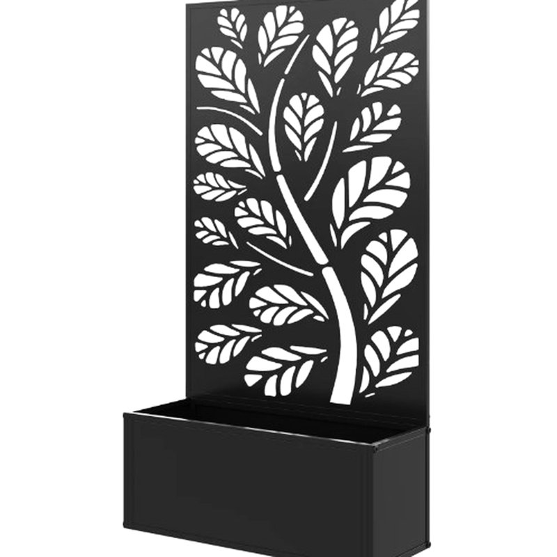 Lit de jardin mural en métal avec treillis pour plantes grimpantes, option autoportante, panneaux d'intimité découpés, capacité de sol de 8 gallons, fentes de drainage, l 24 po x l 9,1 po x H 44,5 po, charge de 110 lb