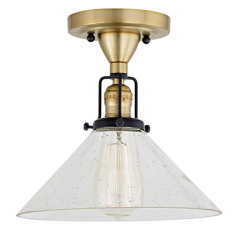Branton Glass Semi Flush Mount, Satin Brass