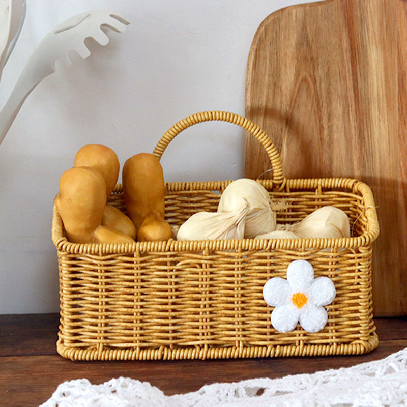 Wall Mount Fruit Basket Wall Hanging Basket Rattan Woven Organizer Basket Imitation Rattan Woven Storage Basket Retro Farmhouse Decor Hanging Fruit Basket