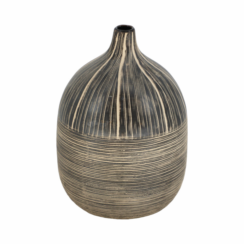 Stoneware Ceramic Vase with Boho Casual Style, 7" H x 5" W x 5" D