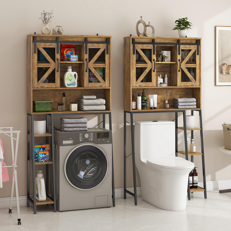 Brown Adjustable Farmhouse Over-the-Toilet Storage Cabinet