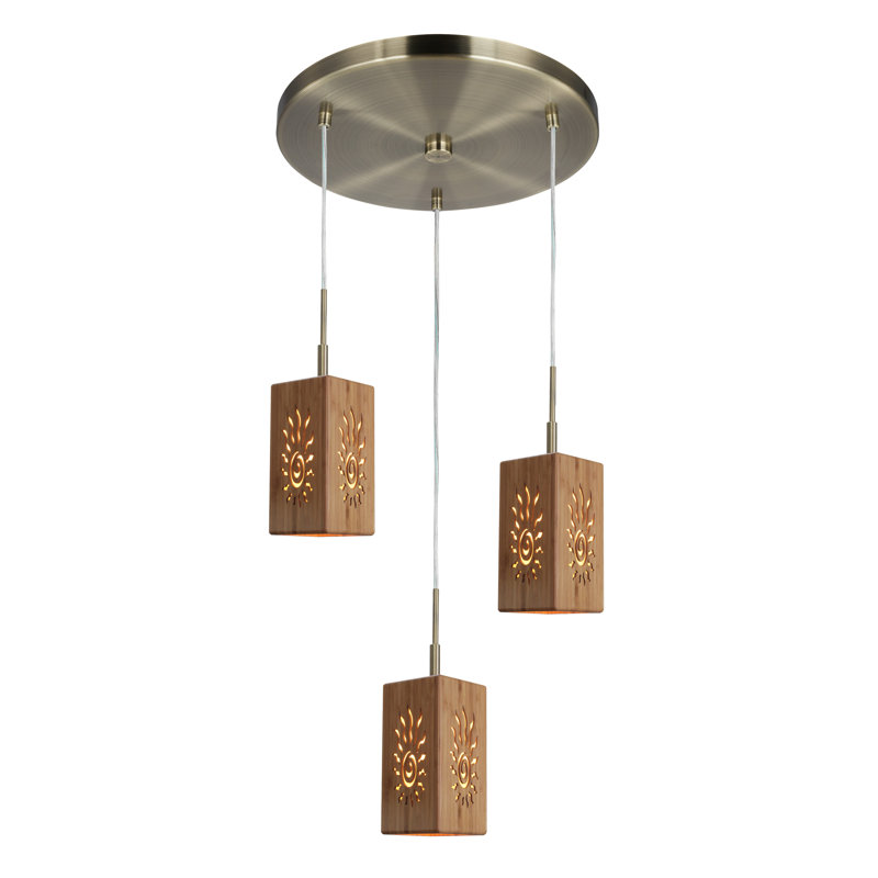 Suspension carrée 3 lumières grappe Newsom, H 72 po x l 15 po x P 15 po, Bronze
