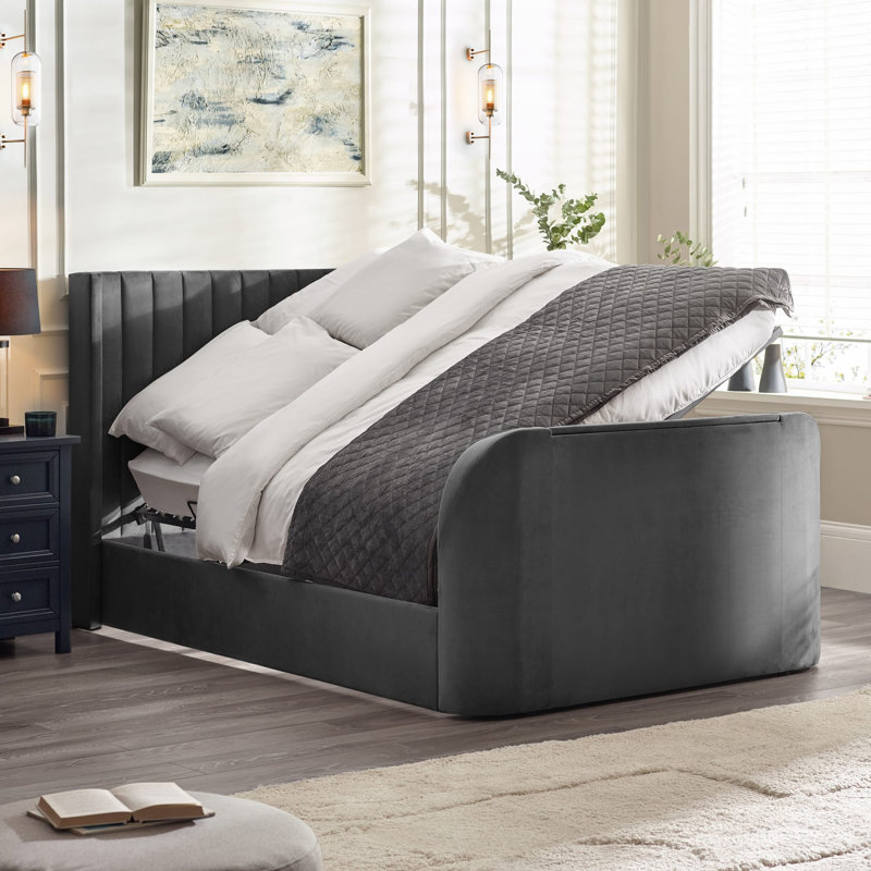 CLARA SIDE LIFT OTTOMAN TV BED 135CM, Super King (6'), Dark Grey